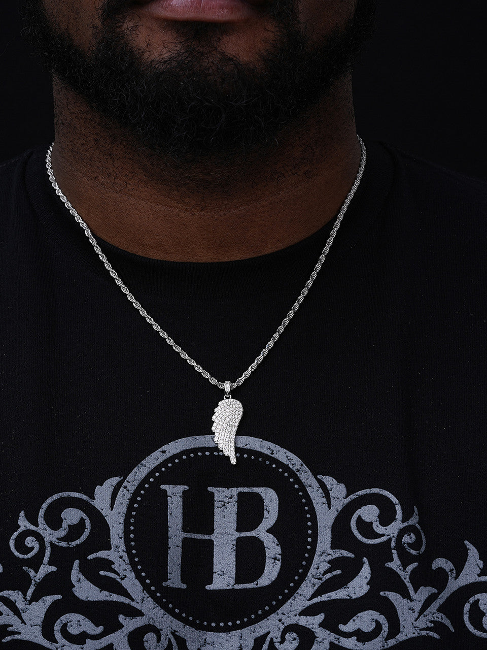 Angel Wing Iced Out Pendant - 925 Silver - CZ Stones - Small 1.5"