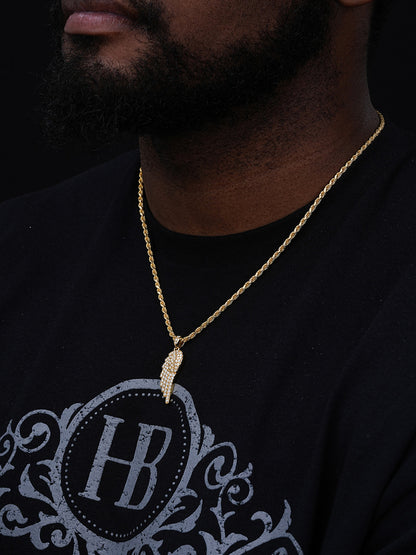 Angel Wing  Iced Out Pendant - 14k Gold Vermeil 925 Silver - CZ Stones - Small 1.5"