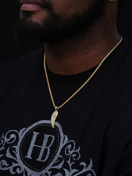 Angel Wing  Iced Out Pendant - 14k Gold Vermeil 925 Silver - CZ Stones - Small 1.5"