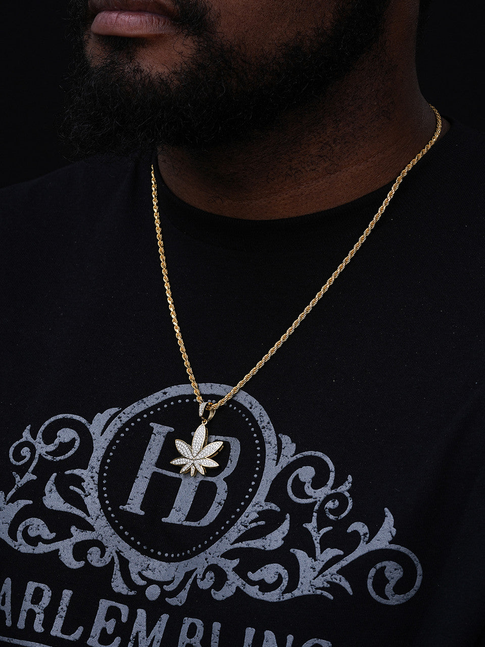 MOISSANITE Marijuana Weed Pot Iced Out Pendant - 14k Gold Vermeil Or 925 Silver - Medium 1.75"