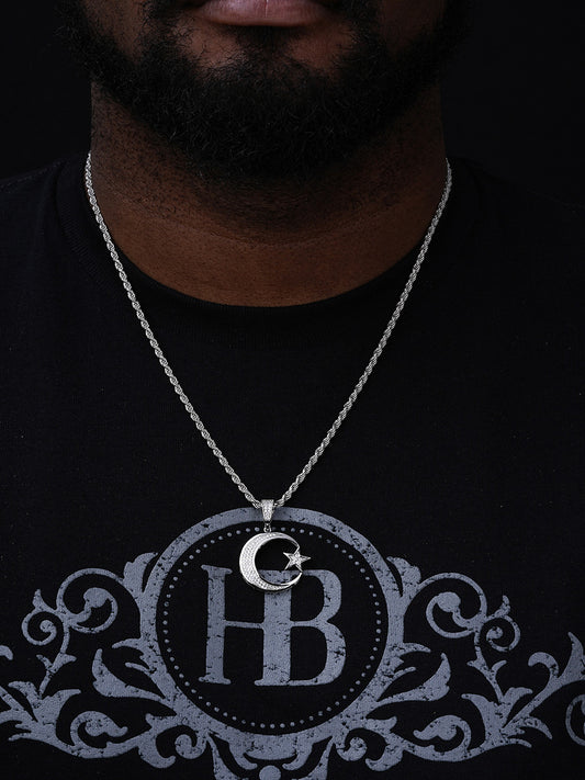 Crescent Moon & Star Islam Muslim Arabic Pendant - 14k Gold Vermeil Or 925 Silver - CZ Stones - Small 1.25"