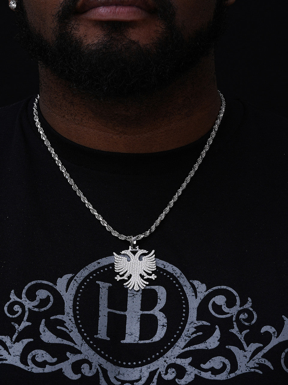 Albanian Kosova Two Headed Eagle Pendant - 14k Gold Vermeil Or 925 Silver - CZ Stones - Medium 2"