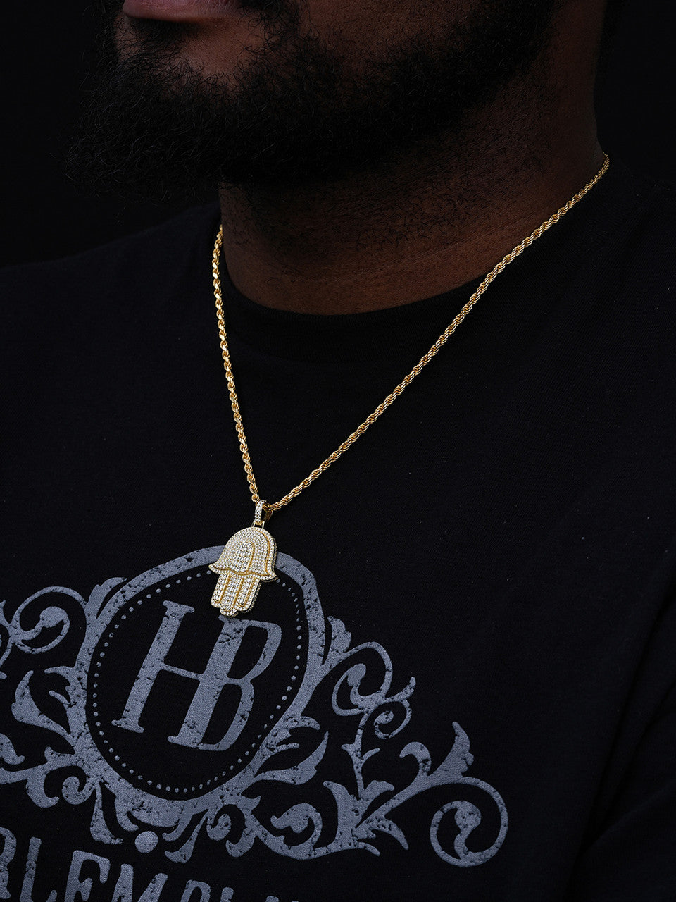 MOISSANITE Hip Hop Hamsa Hand Pendant - 14k Gold Vermeil Or 925 Silver - Small 1.5"