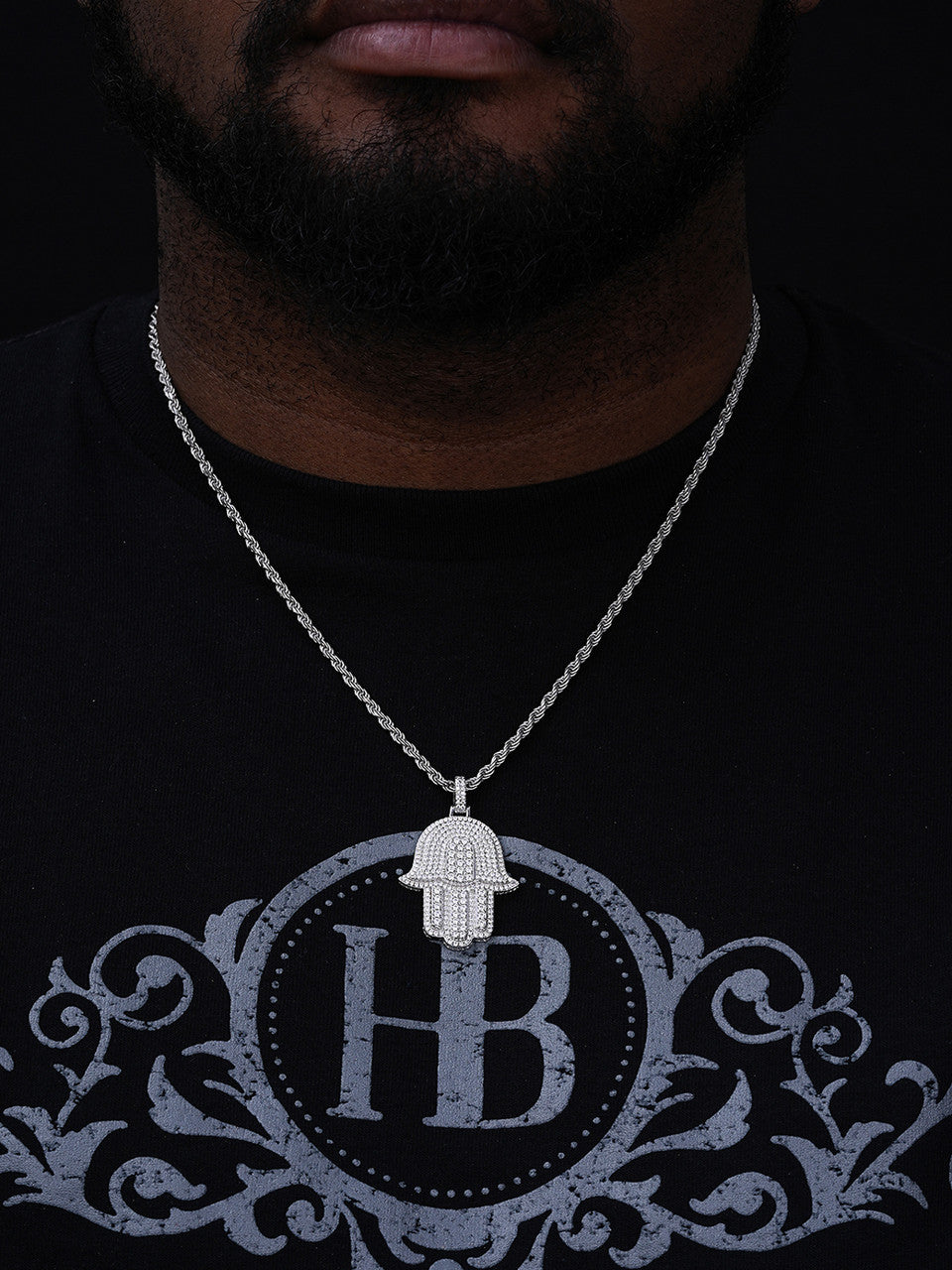 MOISSANITE Hip Hop Hamsa Hand Pendant - 14k Gold Vermeil Or 925 Silver - Small 1.5"