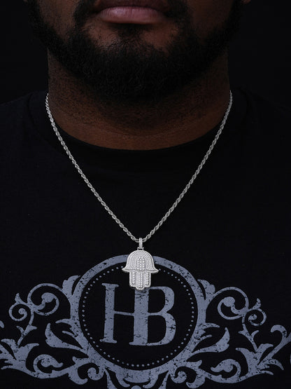 MOISSANITE Hip Hop Hamsa Hand Pendant - 14k Gold Vermeil Or 925 Silver - Small 1.5"