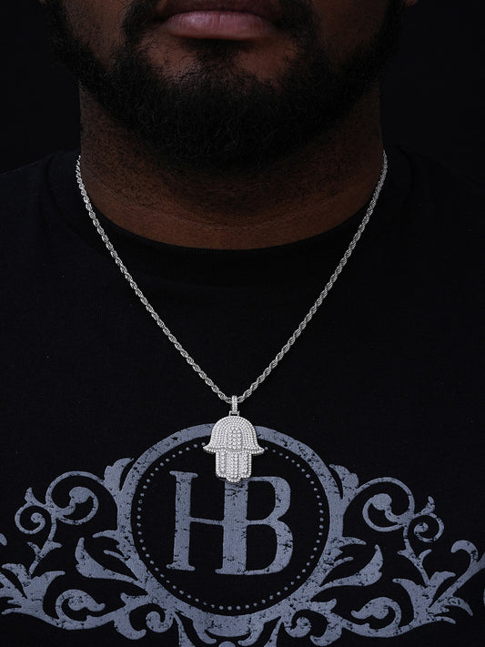 MOISSANITE Hip Hop Hamsa Hand Pendant - 14k Gold Vermeil Or 925 Silver - Small 1.5"