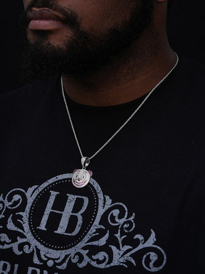 Clown Emoji Pendant - 925 Silver - CZ Stones - Small 1.25"