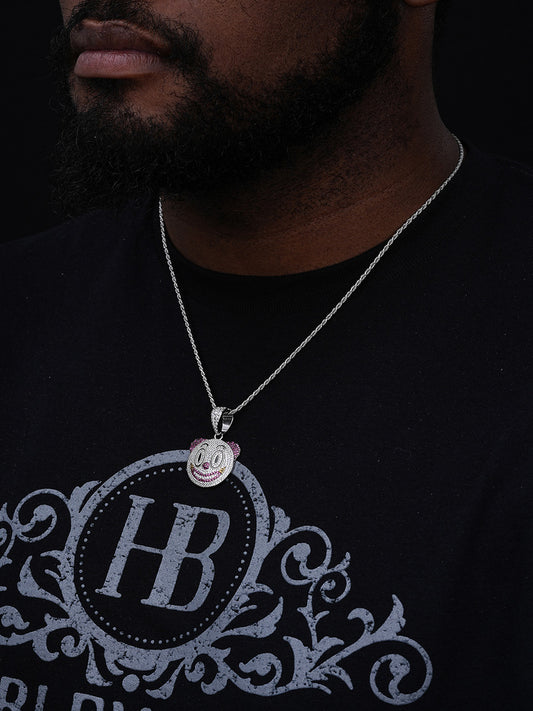 Clown Emoji Pendant - 925 Silver - CZ Stones - Small 1.25"