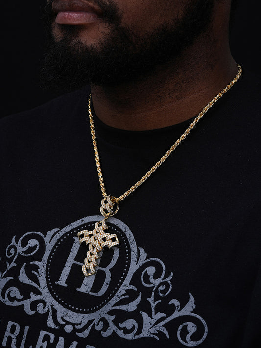 Prong Cuban Link Icy Cross Pendant - 14k Yellow Gold Vermeil Or 925 Silver - CZ Stones - Large 3"