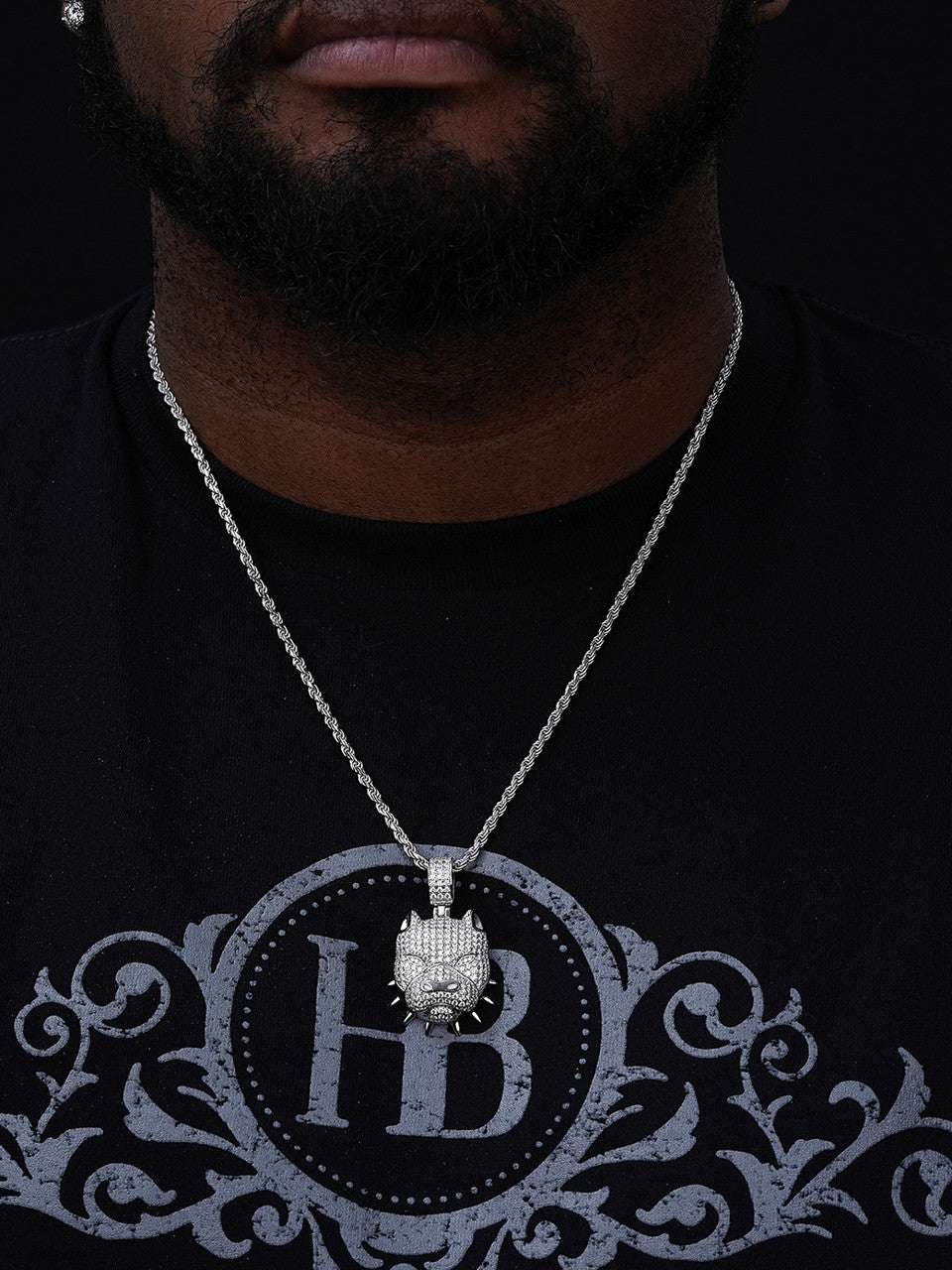 Pitbull Dog Pendant - 14k Gold Vermeil Or 925 Silver - CZ Stones - Medium 1.75"