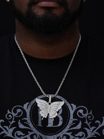 Butterly HipHop Pendant - 925 Silver - CZ Stones - Large 3"