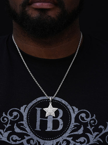 Solid 925 Silver ICY Hip Hop Mens Diamond Star 14k Plated SUPERSTAR Pendant