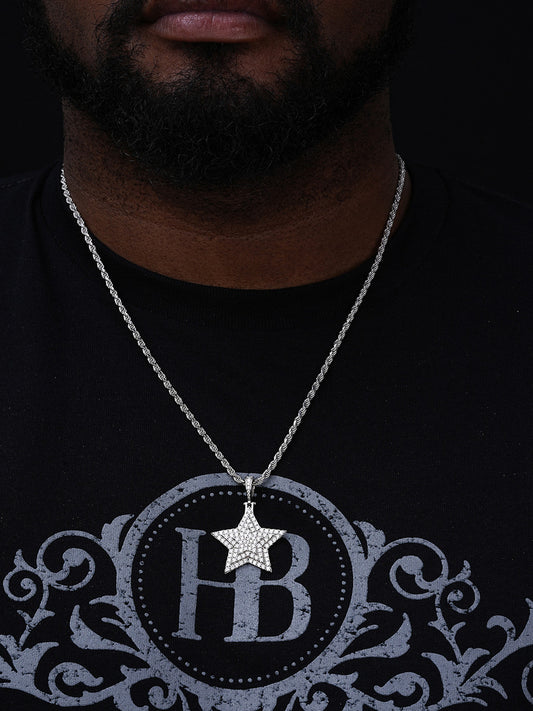 Solid 925 Silver ICY Hip Hop Mens Diamond Star 14k Plated SUPERSTAR Pendant