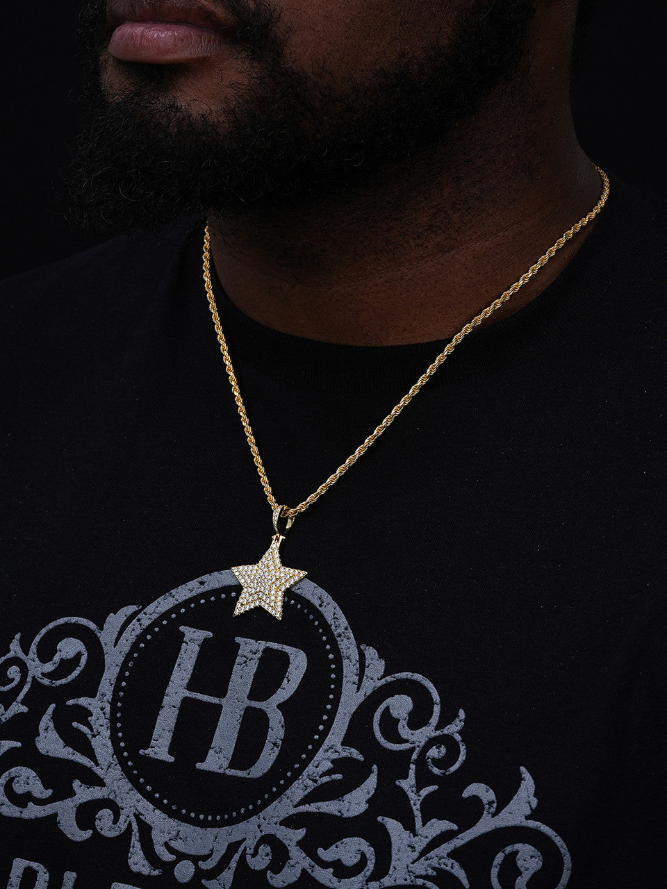 Solid 925 Silver ICY Hip Hop Mens Diamond Star 14k Plated SUPERSTAR Pendant