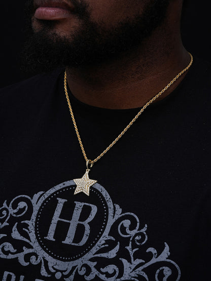 Solid 925 Silver ICY Hip Hop Mens Diamond Star 14k Plated SUPERSTAR Pendant