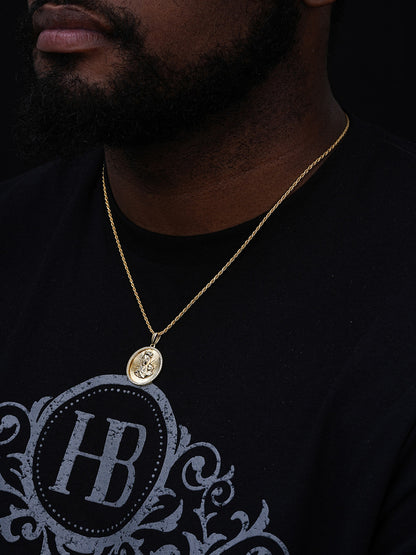 Virgin Mary Baby Jesus Coin Medallion Pendant - 14k Gold Vermeil 925 Silver - CZ Stones - Tiny 1"