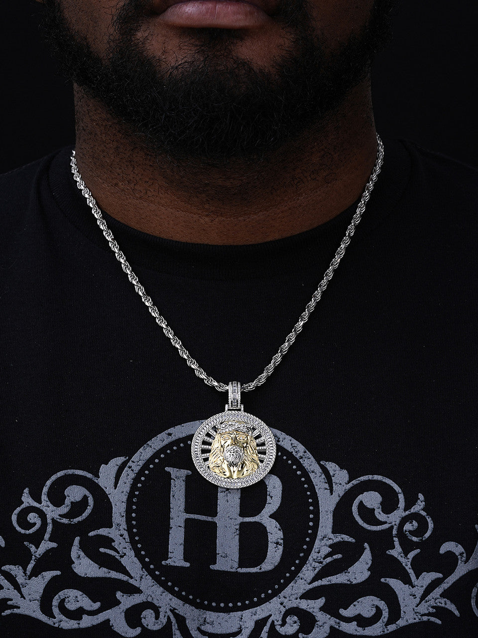 Jesus Baguette Medallion Pendant - 14k Gold Vermeil Or 925 Silver - CZ Stones - Large 2"