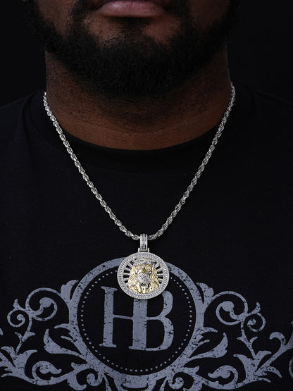 Jesus Baguette Medallion Pendant - 14k Gold Vermeil Or 925 Silver - CZ Stones - Large 2"