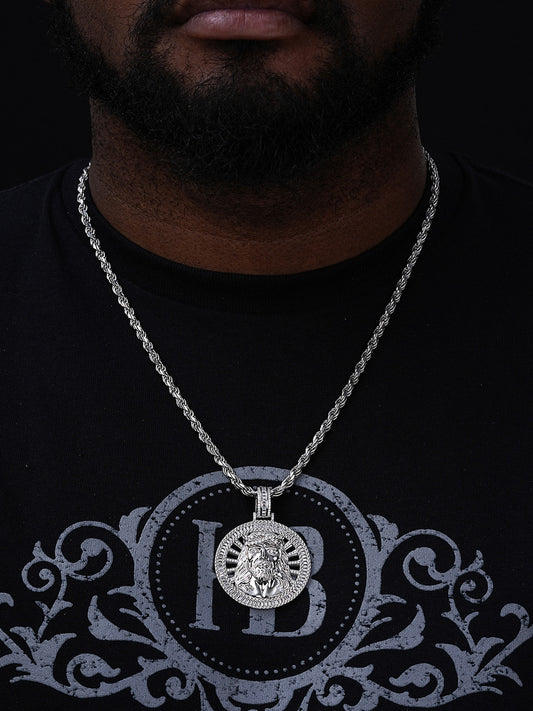 Jesus Baguette Medallion Pendant - 14k Gold Vermeil Or 925 Silver - CZ Stones - Large 2"