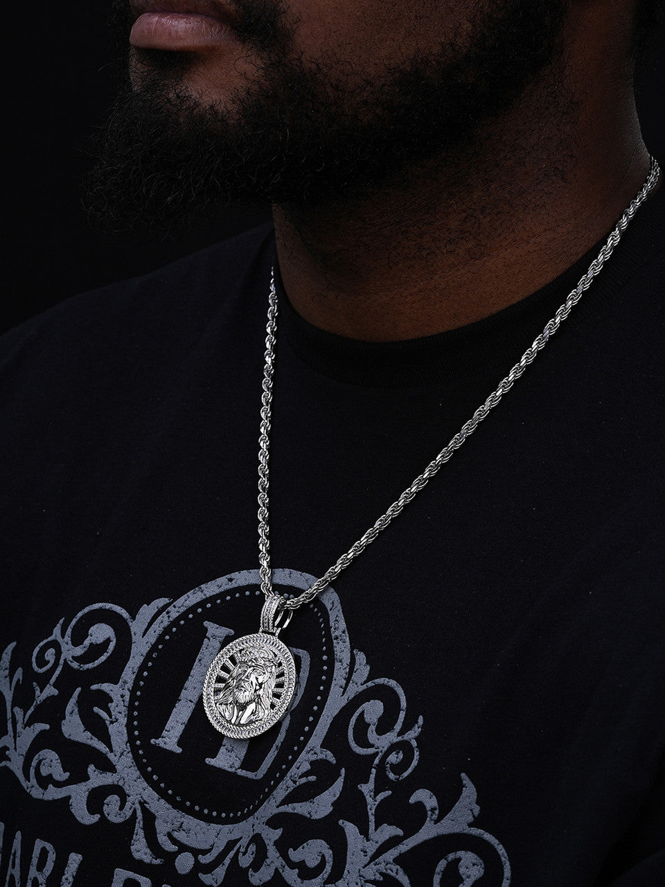 Jesus Baguette Medallion Pendant - 14k Gold Vermeil Or 925 Silver - CZ Stones - Large 2"