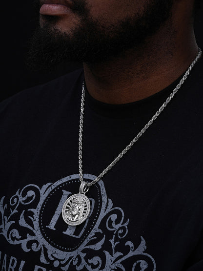 Jesus Baguette Medallion Pendant - 14k Gold Vermeil Or 925 Silver - CZ Stones - Large 2"