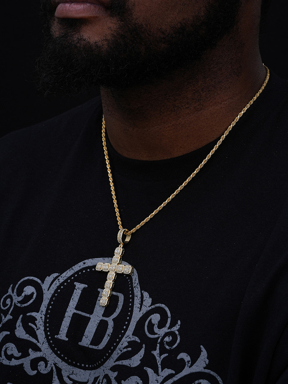 Baguette Big Boy Hip Hop Cross Pendant - 14k Gold Vermeil Or 925 Silver - CZ Stones - Large 3"