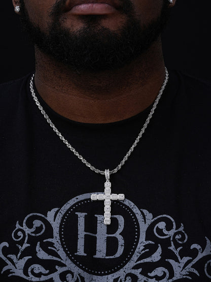 Baguette Big Boy Hip Hop Cross Pendant - 14k Gold Vermeil Or 925 Silver - CZ Stones - Large 3"