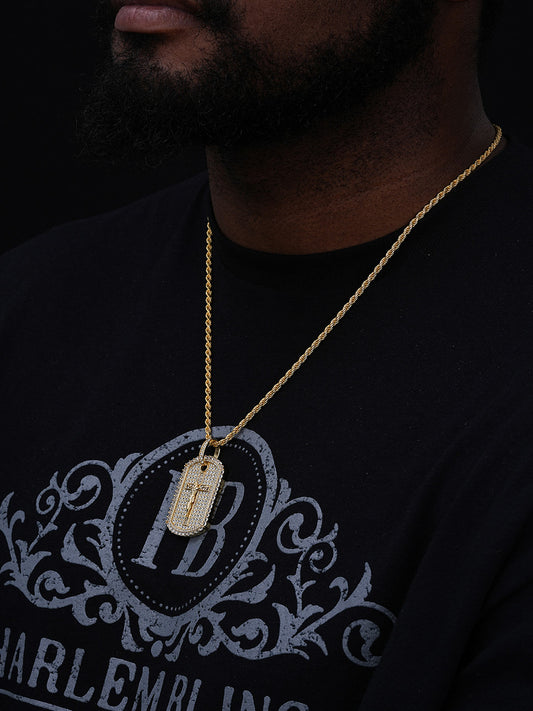 Jesus On The Cross Dog Tag Iced Out Pendant - 14k Gold Vermeil Or 925 Silver - CZ Stones - Medium 2"