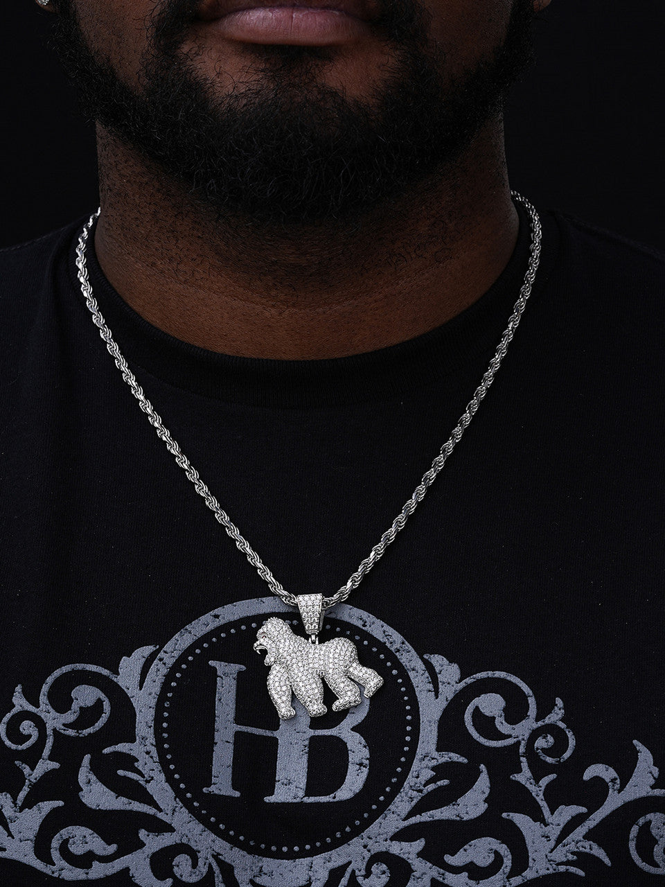 MOISSANITE Gorilla Ape Iced Out Pendant - 14k Gold Vermeil Or 925 Silver - Medium 1.75"