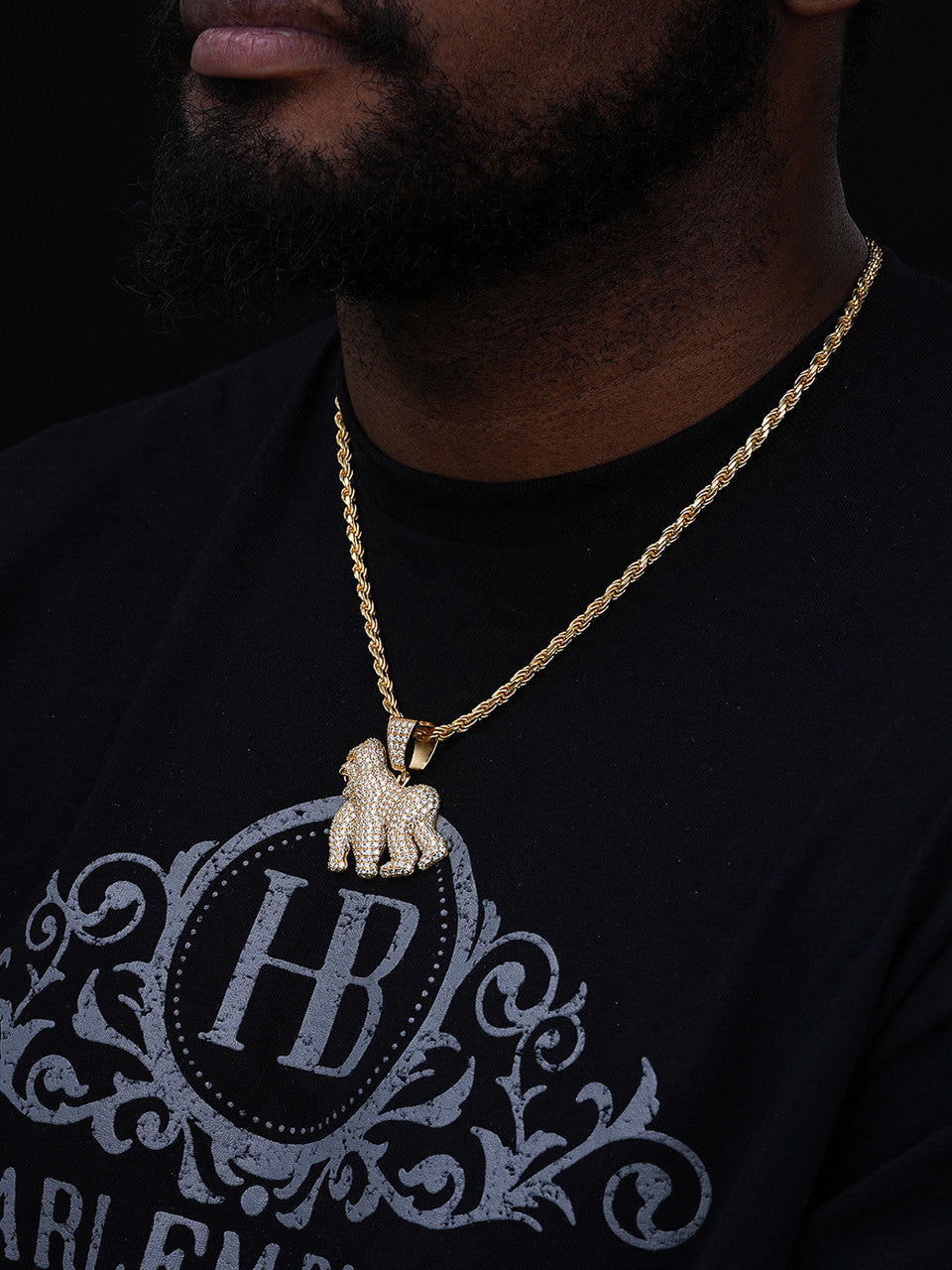 MOISSANITE Gorilla Ape Iced Out Pendant - 14k Gold Vermeil Or 925 Silver - Medium 1.75"