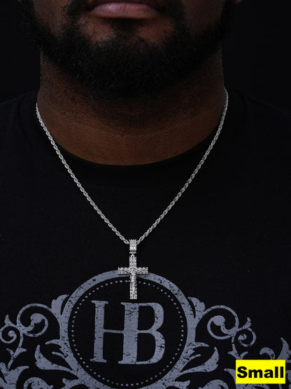 Cross W. Jesus Baguette Iced Out Pendant - 925 Silver - CZ Stones - 3 Sizes 1.5"-3.5"