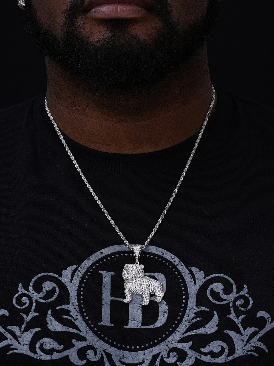 Bull Dog Iced Out Pendant - 14k Gold Vermeil Or 925 Silver - CZ Stones - Medium 2"