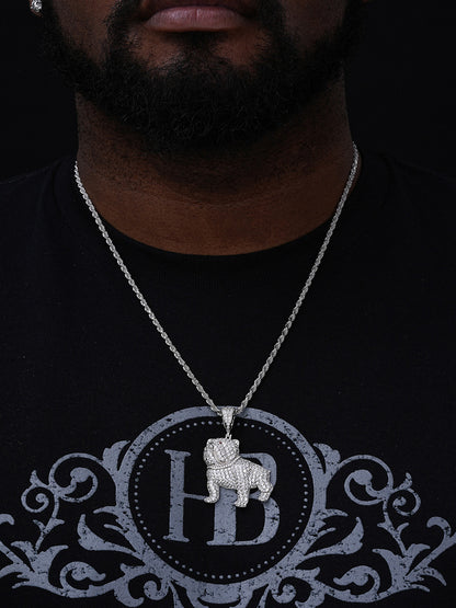 Bull Dog Iced Out Pendant - 14k Gold Vermeil Or 925 Silver - CZ Stones - Medium 2"