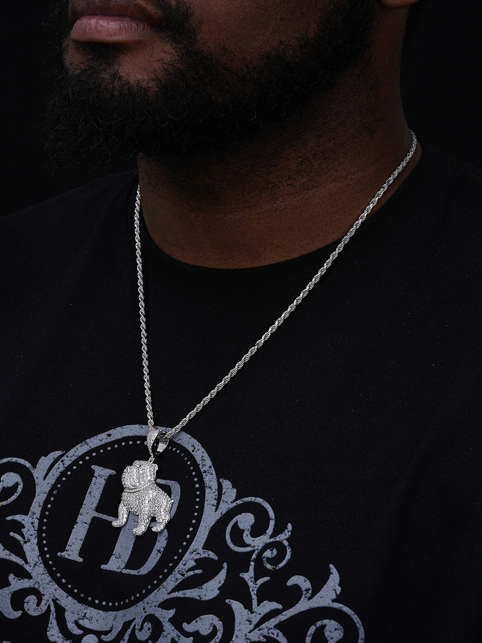 Bull Dog Iced Out Pendant - 14k Gold Vermeil Or 925 Silver - CZ Stones - Medium 2"