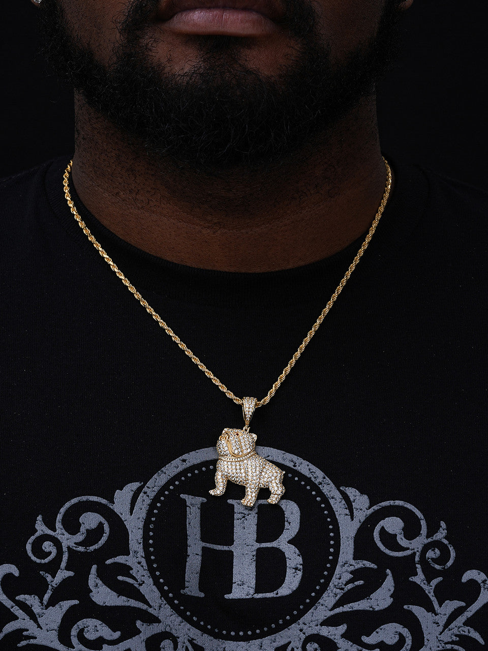 Bull Dog Iced Out Pendant - 14k Gold Vermeil Or 925 Silver - CZ Stones - Medium 2"