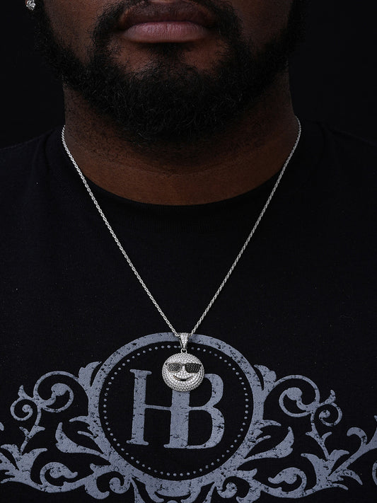 Smiley W. Sunglasses Swag Emoji Hip Hop Pendant - 14k Gold Vermeil Or 925 Silver - CZ Stones - Small 1"