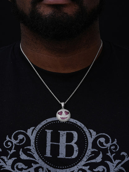 Smiling Face Heart Eyes Love Emoji Hip Hop Pendant - 14k Gold Vermeil Or 925 Silver - CZ Stones - Small 1"