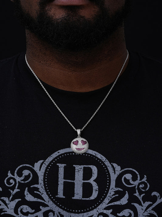 Smiling Face Heart Eyes Love Emoji Hip Hop Pendant - 14k Gold Vermeil Or 925 Silver - CZ Stones - Small 1"