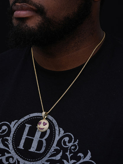 Smiling Face Heart Eyes Love Emoji Hip Hop Pendant - 14k Gold Vermeil Or 925 Silver - CZ Stones - Small 1"