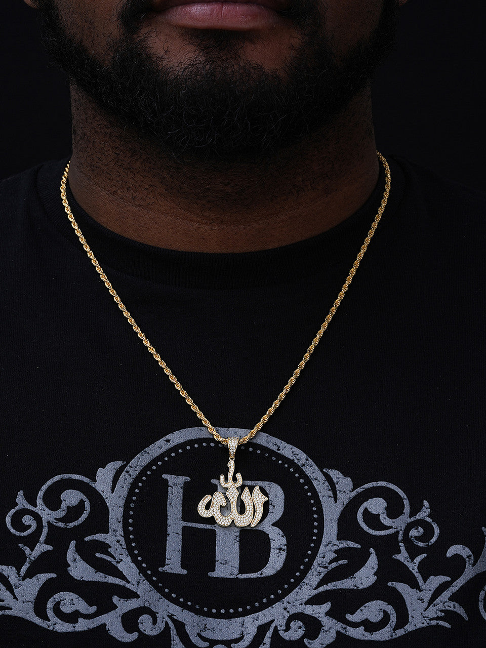 Allah Islam Pendant - 14k Gold Vermeil 925 Silver - CZ Stones - Medium 1.5"