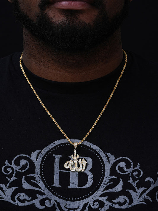 Allah Islam Pendant - 14k Gold Vermeil 925 Silver - CZ Stones - Medium 1.5"