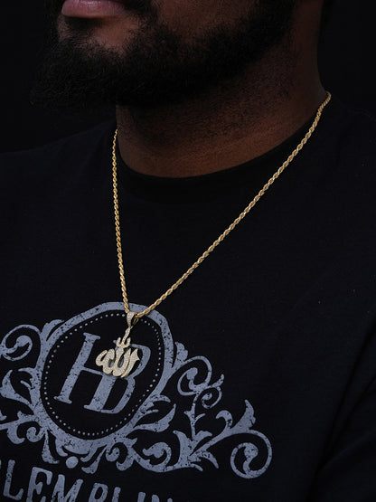 Allah Islam Pendant - 14k Gold Vermeil 925 Silver - CZ Stones - Medium 1.5"