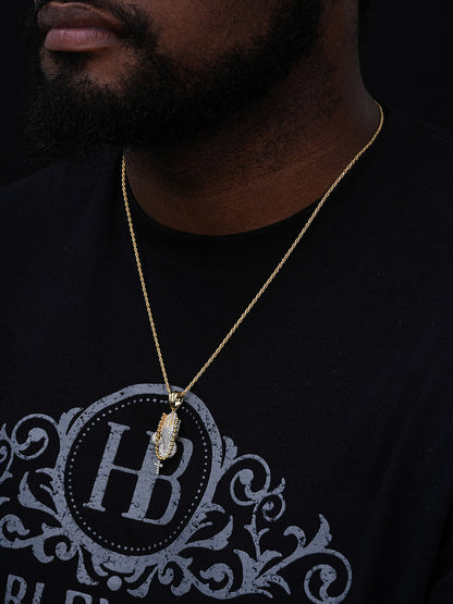 Praying Folded Hands W. Cross Pendant - 14k Gold Vermeil Or 925 Silver - CZ Stones - Medium 1.75"