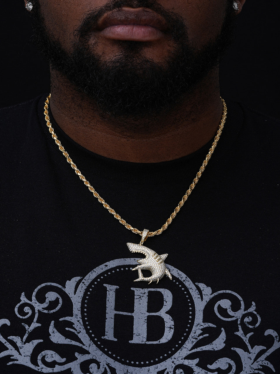 Shark Apex Predator Iced Out Pendant - 14k Gold Vermeil Or 925 Silver - CZ Stones - Medium 2"