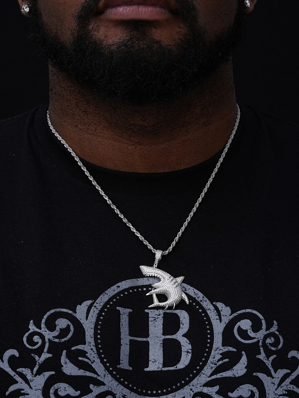 Shark Apex Predator Iced Out Pendant - 14k Gold Vermeil Or 925 Silver - CZ Stones - Medium 2"