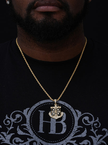 Jesus & Anchor Piece Iced Out Hip Hop Pendant - 14k Gold Vermeil Or 925 Silver - CZ Stones - Medium 1.75"