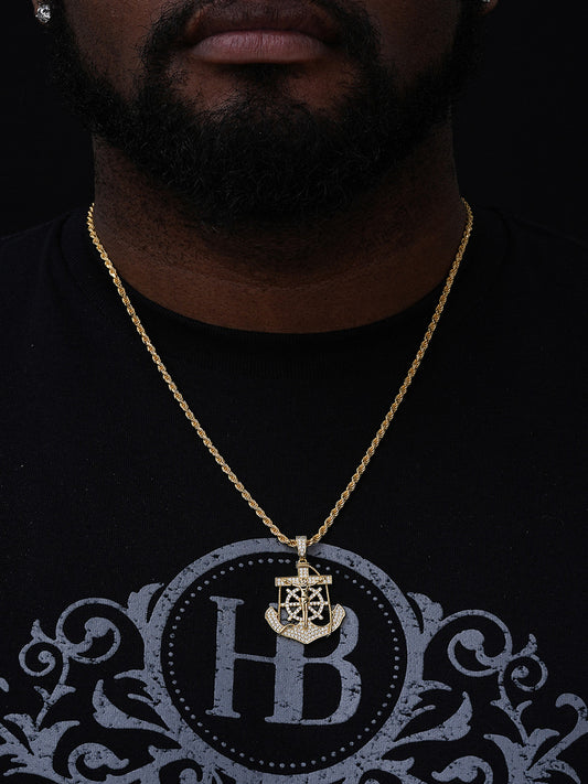 Jesus & Anchor Piece Iced Out Hip Hop Pendant - 14k Gold Vermeil Or 925 Silver - CZ Stones - Medium 1.75"