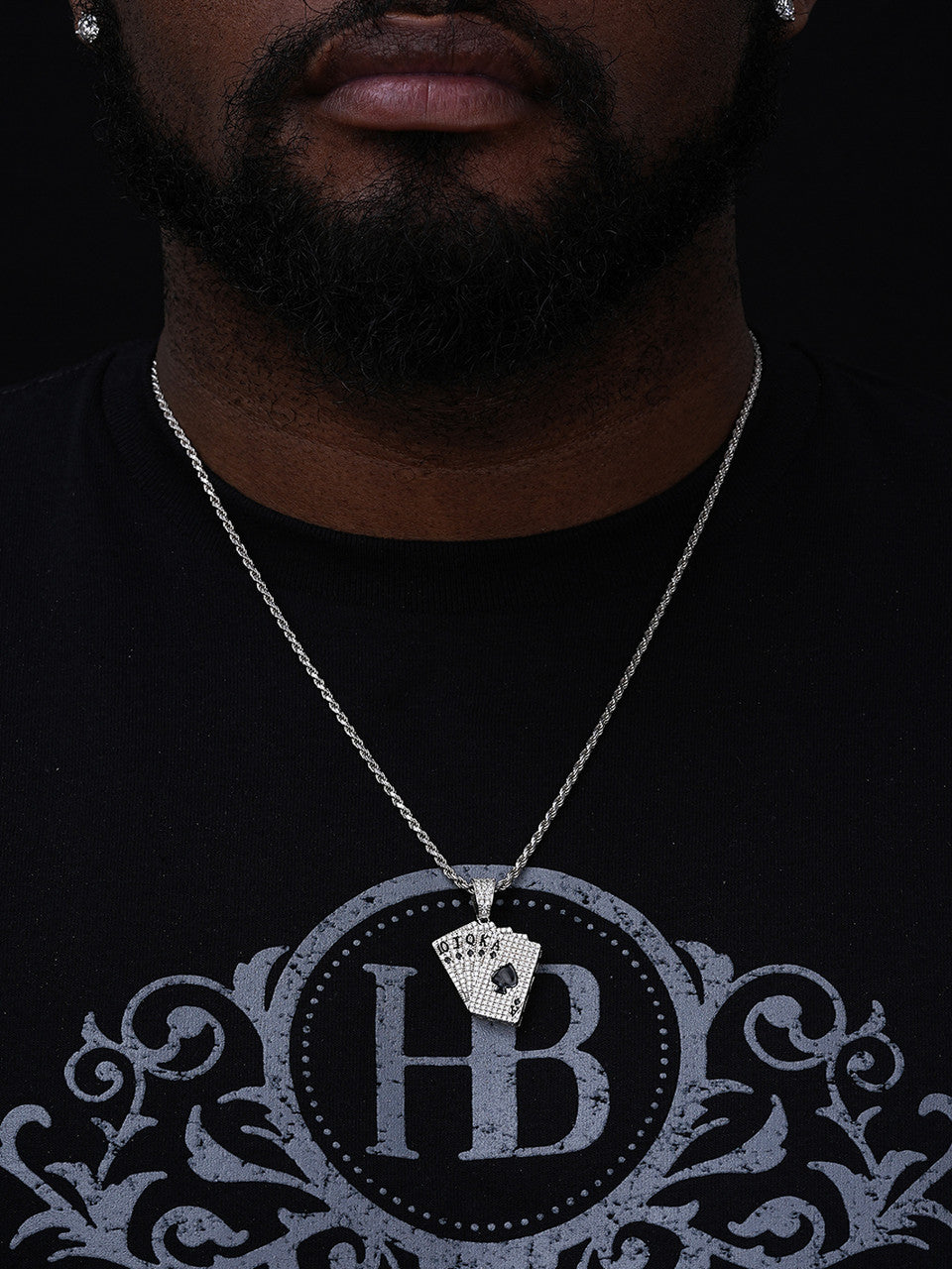 MOISSANITE Cards Poker Deck Royal Flush Pendant - 14k Gold Vermeil Or 925 Silver - Small 1.5"