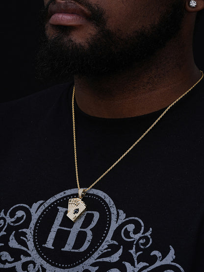 Card Deck Royal Flush Iced Out Pendant - 14k Gold Vermeil Or 925 Silver - CZ Stones - Small 1.5"