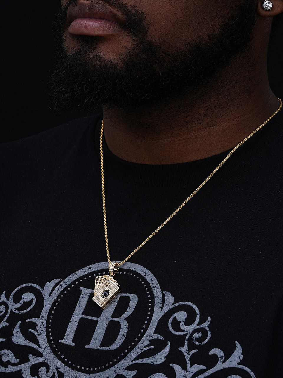 MOISSANITE Cards Poker Deck Royal Flush Pendant - 14k Gold Vermeil Or 925 Silver - Small 1.5"